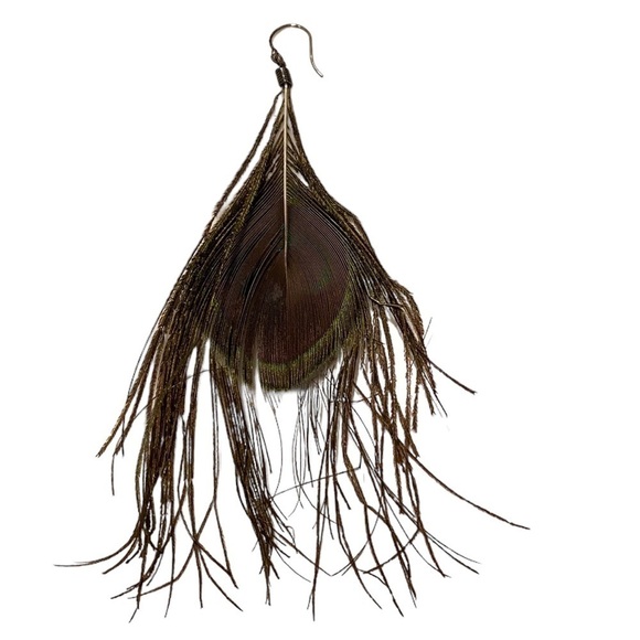 Peacock Feather Earring Blue & Green Approximately 5” Long ONLY ONE EARRING - Picture 6 of 12